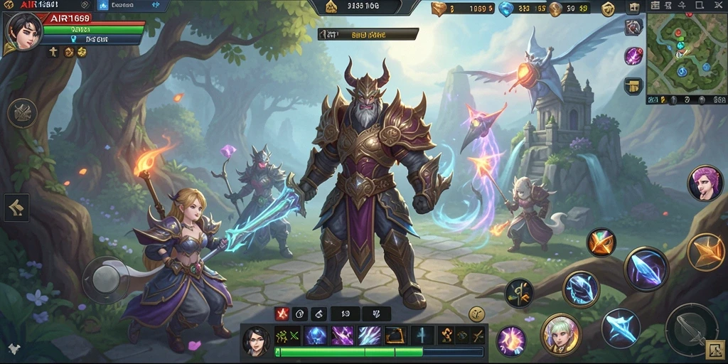 Screenshot gameplay AIR168 yang menunjukkan pertempuran seru di dunia fantasi.